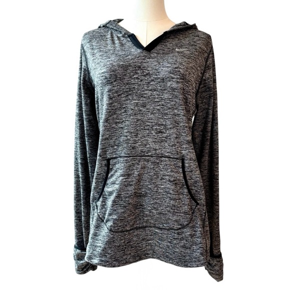 Nike Dri-FIT Running Hoodie Heather Gray Pullover V-Neck Thumbholes Athleisure - Picture 1 of 12